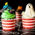Cupcake al cioccolato di Halloween con fantasmi e pipistrelli