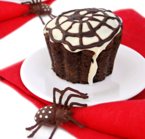 Dolci Di Halloween I Muffin Di Cioccolato Con Ragnatele Di Zucchero Torte Al Cioccolato